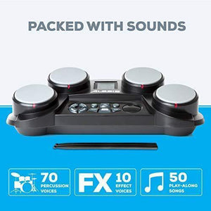 Alesis Compact Kit 4 – Tabletop Electric Drum Set with 70 Electronic / Acoustic Drum Kit Sounds, 4 Pads, Battery- or AC-Power and Drum Sticks Included