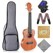 Load image into Gallery viewer, Ranch Concert Ukulele 23 inch Professional Wooden Ukelele Kit with Free Online Lessons, Gig Bag, Tuner, Strap, Aquila Strings Set, Small Starter Hawaiian Guitar Instrument Bundle, Ukalalee
