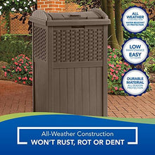 Load image into Gallery viewer, Suncast 33 Gallon Hideaway Can Resin Outdoor Trash with Lid Use in Backyard, Deck, or Patio, 33-Gallon, Brown
