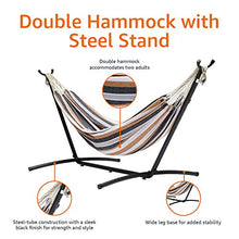 Load image into Gallery viewer, Amazon Basics Double Hammock with 9-Foot Space Saving Steel Stand and Carrying Case, Multi Color, 400 lb Capacity
