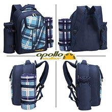 Load image into Gallery viewer, apollo walker Picnic Backpack Bag for 2 Person with Cooler Compartment, Detachable Bottle/Wine Holder, Fleece Blanket, Plates and Cutlery (Blue)

