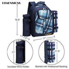 Load image into Gallery viewer, apollo walker Picnic Backpack Bag for 2 Person with Cooler Compartment, Detachable Bottle/Wine Holder, Fleece Blanket, Plates and Cutlery (Blue)
