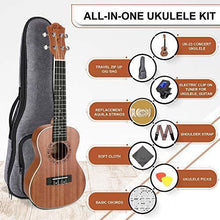 Load image into Gallery viewer, Ranch Concert Ukulele 23 inch Professional Wooden Ukelele Kit with Free Online Lessons, Gig Bag, Tuner, Strap, Aquila Strings Set, Small Starter Hawaiian Guitar Instrument Bundle, Ukalalee
