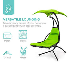 Load image into Gallery viewer, Best Choice Products Outdoor Hanging Curved Chaise Lounge Chair Swing for Backyard, Patio w/ Built-In Pillow, Removable Canopy, Stand - Green

