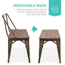 Load image into Gallery viewer, Best Choice Products 42in Indoor Outdoor Industrial Metal Rustic Farmhouse Dining Bench for Patio, Entryway, Garden, Backyard w/Wooden Seat, Removable Backrest, Non-Marring Foot Caps - Espresso

