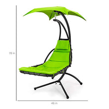 Load image into Gallery viewer, Best Choice Products Outdoor Hanging Curved Chaise Lounge Chair Swing for Backyard, Patio w/ Built-In Pillow, Removable Canopy, Stand - Green
