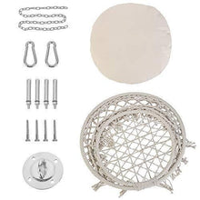 Load image into Gallery viewer, Patio Watcher Hammock Chair Macrame Swing with Cushion and Hanging Hardware Kits, Handmade Knitted Mesh Rope Swing Chair for Indoor, Outdoor, Home, Bedroom, Patio, Yard，Deck, Garden
