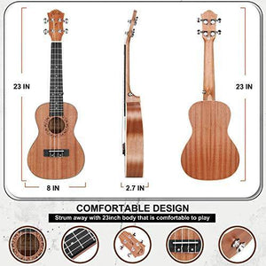 Ranch Concert Ukulele 23 inch Professional Wooden Ukelele Kit with Free Online Lessons, Gig Bag, Tuner, Strap, Aquila Strings Set, Small Starter Hawaiian Guitar Instrument Bundle, Ukalalee