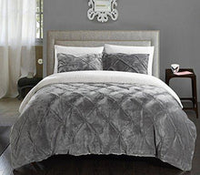 Load image into Gallery viewer, Chic Home 3 Piece Josepha Pinch Pleated Ruffled &amp; Pintuck Sherpa Lined Comforter Set, Queen, Grey
