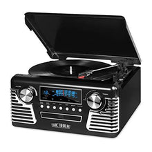 Load image into Gallery viewer, Victrola 50's Retro Bluetooth Record Player &amp; Multimedia Center with Built-in Speakers - 3-Speed Turntable, CD Player, AM/FM Radio | Vinyl to MP3 Recording | Wireless Music Streaming | Black
