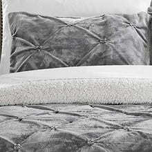 Load image into Gallery viewer, Chic Home 3 Piece Josepha Pinch Pleated Ruffled &amp; Pintuck Sherpa Lined Comforter Set, Queen, Grey
