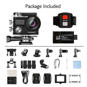 AKASO Brave 4 4K 20MP WiFi Action Camera Ultra HD with EIS 30m Underwater Waterproof Camera Remote Control 5X Zoom Underwater Camcorder with 2 Batteries and Helmet Accessories Kit