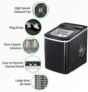 AGLUCKY Ice Maker Machine for Countertop, Portable Ice Cube Makers, Make 26 lbs ice in 24 hrs,Ice Cube Rready in 6-8 Mins with Ice Scoop and Basket for Home/Office/Bar (Black)