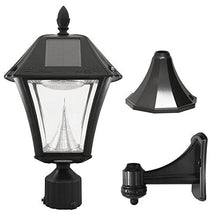 Load image into Gallery viewer, Gama Sonic GS-105FPW-BW Baytown II, Outdoor Solar Light and 3" Pole Pier &amp; Wall Mount Kits, Lamp Only, Bright White LED, Black
