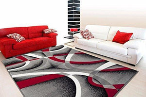 2305 Gray Black Red White Swirls 5'2 x7'2 Modern Abstract Area Rug Carpet by Persian-Rugs