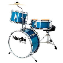 Load image into Gallery viewer, Mendini by Cecilio 13 inch 3-Piece Kids/Junior Drum Set with Throne, Cymbal, Pedal &amp; Drumsticks (Blue Metallic)
