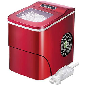 AGLUCKY Counter top Ice Maker Machine,Compact Automatic Ice Maker,9 Cubes Ready in 6-8 Minutes,Portable Ice Cube Maker with Scoop and Basket,Perfect for Home/Kitchen/Office/Bar (Red)