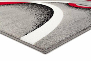 2305 Gray Black Red White Swirls 5'2 x7'2 Modern Abstract Area Rug Carpet by Persian-Rugs