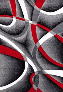 2305 Gray Black Red White Swirls 5'2 x7'2 Modern Abstract Area Rug Carpet by Persian-Rugs