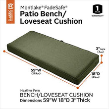 Load image into Gallery viewer, Classic Accessories Montlake Water-Resistant 59 x 18 x 3 Inch Outdoor Bench/Settee Cushion, Patio Furniture Swing Cushion, Heather Fern Green, Patio Loveseat Cushion
