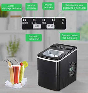 AGLUCKY Ice Maker Machine for Countertop, Portable Ice Cube Makers, Make 26 lbs ice in 24 hrs,Ice Cube Rready in 6-8 Mins with Ice Scoop and Basket for Home/Office/Bar (Black)