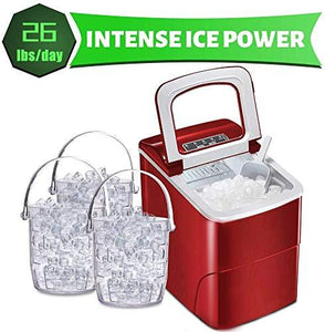 AGLUCKY Counter top Ice Maker Machine,Compact Automatic Ice Maker,9 Cubes Ready in 6-8 Minutes,Portable Ice Cube Maker with Scoop and Basket,Perfect for Home/Kitchen/Office/Bar (Red)