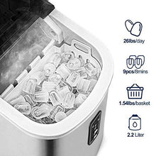 Load image into Gallery viewer, Euhomy Ice Maker Machine Countertop, 26 lbs in 24 Hours, 9 Cubes Ready in 6 Mins, Electric ice maker and Compact potable ice maker with Ice Scoop and Basket. Perfect for Home/Kitchen/Office.(Sliver)
