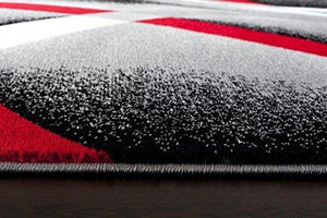 2305 Gray Black Red White Swirls 5'2 x7'2 Modern Abstract Area Rug Carpet by Persian-Rugs