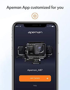 APEMAN 4K 60FPS Action Camera A87,Touch Screen 20MP Wi-Fi EIS 8X Zoom Remotor Control Sports Cam 40M Waterproof Underwater Vlog Camcoder with Mounting Accessories Kit and Carrying Case