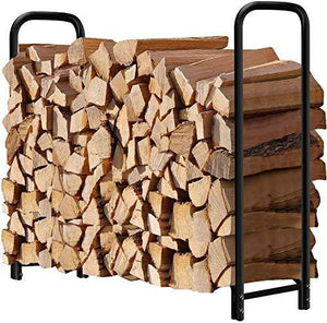 Amagabeli 4ft Firewood Rack Outdoor Log Rack Holder Fireplace Heavy Duty Wood Stacker Patio Deck Metal Kindling Logs Storage Stand Steel Tubular Wood Pile Racks Outside Accessories Black without Cover
