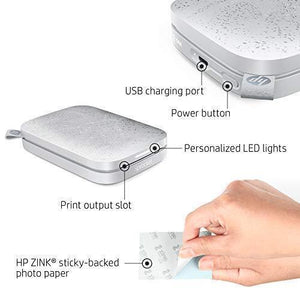 HP Sprocket Portable 2x3" Instant Photo Printer (Luna Pearl) Print Pictures on Zink Sticky-Backed Paper From Your iOS & Android Device