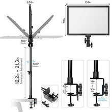 Load image into Gallery viewer, Dazzne D50 Desk Mount Video Light with C-Clamp, LED Studio Photography Light with Wireless Remote, 15.4 Inches 45W 3000K-8000K 3600LM Dimmable 0-100% for Video Conference Tiktok Live/Game Streaming
