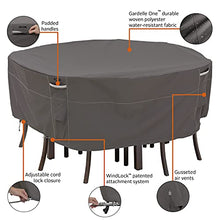 Load image into Gallery viewer, Classic Accessories Ravenna Water-Resistant 108 Inch Round Patio Table &amp; Chair Set Cover, Outdoor Table Cover
