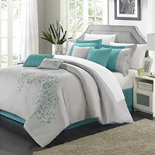 Load image into Gallery viewer, Chic Home 8-Piece Floral Embroidered Comforter Set, Queen, Gray and Blue
