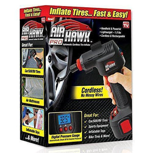 Ontel Air Hawk Pro Automatic Cordless Tire Inflator Portable Air Compressor, Easy to Read Digital Pressure Gauge, Built In LED Light