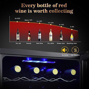 12 Bottle Wine Cooler Refrigerator- Freestanding Wine Cellar for Red, White, Champagne or Sparkling Wine,Compressor Wine Chiller Digital Temperature Control Fridge Glass Door - Black