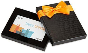 Amazon.com $250 Gift Card in a Black Gift Box (Birthday Presents Card Design)