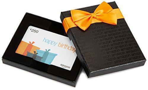 Amazon.com $250 Gift Card in a Black Gift Box (Birthday Presents Card Design)