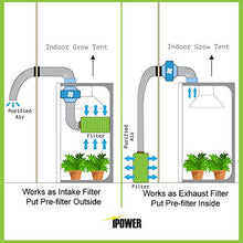 Load image into Gallery viewer, iPower 4 Inch 190 CFM Duct Inline Fan with 4" Filter 8 Feet Ducting Combo for Grow Tent Ventilation, Silver
