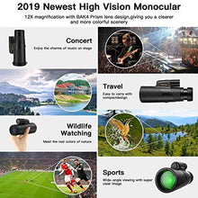 Load image into Gallery viewer, Monocular Telescope, 12x50 High Power HD Monocular for Bird Watching Adults with Smartphone Holder &amp; Tripod BAK4 Prism for Wildlife Hunting Camping Travelling Wildlife - 2020 Newest (1250, Black)
