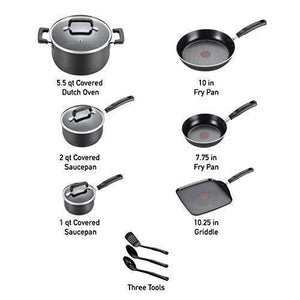 T-fal Signature Nonstick Dishwasher Safe Cookware Set, 12-Piece, Black