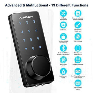 Aibocn Smart Lock, Keyless Entry Door Lock with Bluetooth, Electronic Keypad Deadbolt Lock, Smart Lock Front Door Works with APP Control, Voice, eKey and Code, Auto-Lock for Home Apartment Hotel