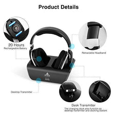 Load image into Gallery viewer, ARTISTE Wireless TV Headphones Over Ear Headsets - Digital Stereo Headsets with 2.4GHz RF Transmitter, Charging Dock, 100ft Wireless Range and Rechargeable 20 Hour Battery, Black

