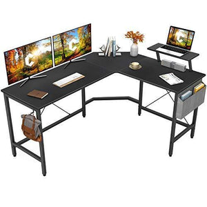 Cubiker Modern L-Shaped Computer Office Desk, Corner Gaming Desk with Monitor Stand, Home Office Study Writing Table Workstation for Small Spaces