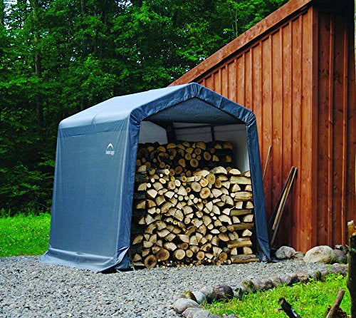ShelterLogic 6' x 6' Shed-in-a-Box All Season Steel Metal Peak Roof Outdoor Storage Shed with Waterproof Cover and Heavy Duty Reusable Auger Anchors, Grey