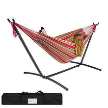 Load image into Gallery viewer, Best ChoiceProducts Double Hammock with Space Saving Steel Stand Includes Portable Carrying Case, Red
