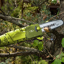 Load image into Gallery viewer, Sun Joe SWJ803E 10 inch 8.0 Amp Electric Multi-Angle Pole Chain Saw, Green
