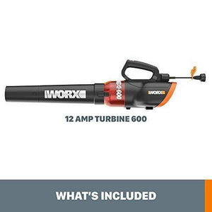 WORX WG520 Turbine 600 Corded Electric Leaf Blower, Black