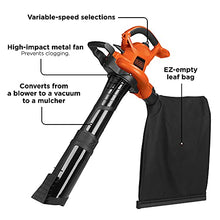 Load image into Gallery viewer, BLACK+DECKER 3-in-1 Electric Leaf Blower, Leaf Vacuum/Mulcher, Corded, 12-Amp (BV6600)
