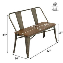 Load image into Gallery viewer, Erommy Metal Bench Industrial Mid-Century 2 Person Chair with Wood Seat,Dining Bench with Floor Protector
